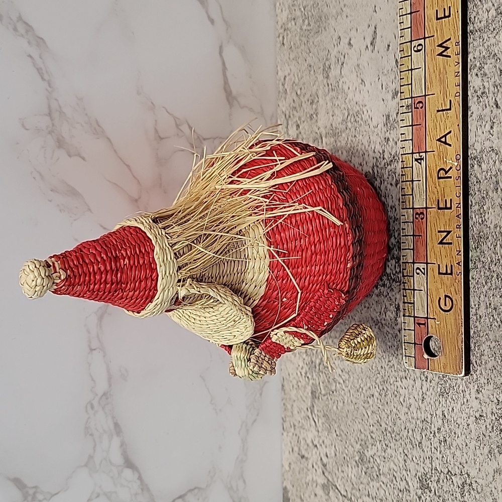 vintage Santa Claus Christmas Basket Primitive Woven Straw Hay Wicker Ornamental - Picture 5 of 7